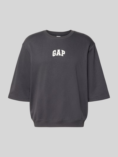 Produktfoto, T-Shirt mit Rundhalsausschnitt und Logo-Print van GAP in antraciet, katoenmix, loose fit, ronde hals, logoprint, ribboorden, ruglengte bij maat M 70 cm