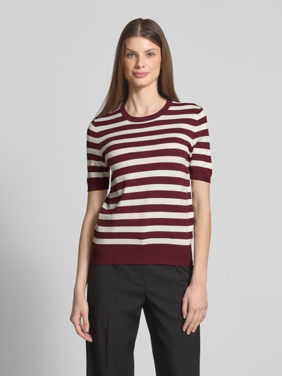 Jake*s Casual Gebreid shirt van viscosemix met streepmotief Donkerrood - 4