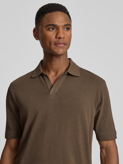 Marc O'Polo Regular Fit Poloshirt aus Baumwoll-Leinen-Mix Dunkelbraun 3