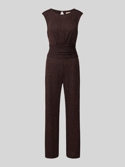 Produktfoto, Jumpsuit mit Raffungen von Rinascimento in Dunkelbraun mit Glitzer, taillierte Passform, ärmellos, Stretch-Material-Mix