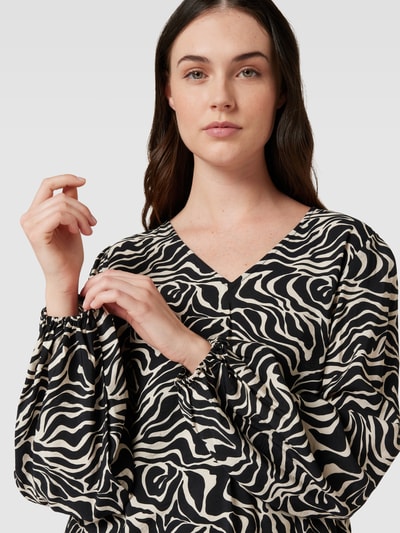 Object Blouse met all-over motief, model 'Leonora' Zwart - 3