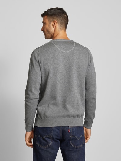 Fynch-Hatton Gebreide pullover met labelstitching, model 'Superfine' Zilver gemêleerd - 5