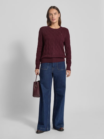 Tommy Hilfiger Sweter z dzianiny o kroju regular fit z czystej wełny Bordowy 1