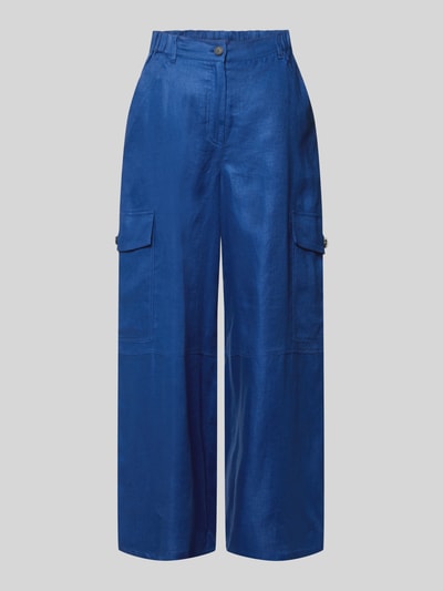 Produktfoto, Wide Leg Cargohose aus reinem Leinen von Weekend Max Mara in kräftigem Blau, unifarben, sichtbare Cargotaschen, Leinenstruktur