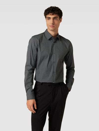 Joop! Slim Fit Slim Fit Business-Hemd mit Allover-Muster Black 4