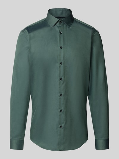 Jake*s Slim fit zakelijk overhemd met structuurmotief Flessengroen - 2