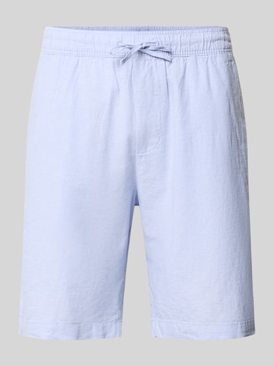 Produktfoto, Shorts aus Leinen-Baumwoll-Mix mit elastischem Bund von MCNEAL, hellblau, Regular-Fit, Tunnelzug, glatte Struktur, Herren, Bundweite bei Größe M 44 cm, Innenbeinlänge 23 cm.