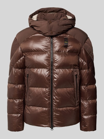Produktfoto, braune Steppjacke mit Zweiwege-Reißverschluss Modell 'KIERNAN' von Blauer USA, glänzende Oberfläche, gesteppte Struktur