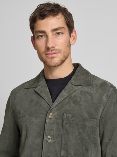 Marc O'Polo Regular Fit Ziegenlederjacke mit Brusttasche Oliv 3