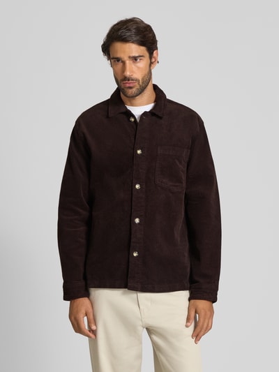 Lindbergh Modern fit overhemdjack met borstzak, model 'Superflex' Donkerbruin - 4