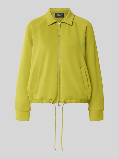 Produktfoto, leuchtend gelbe Sweatjacke mit Zweiwege-Reißverschluss Modell 'Taimi' von JOOP!, Material-Mix mit Modal-Anteil, Relaxed-Fit, Umlegekragen, Eingrifftaschen, Tunnelzug