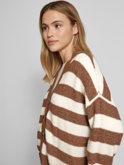 Vero Moda Relaxed Fit Strickjacke mit Streifenmuster Modell 'NATHALIE' Cognac 3