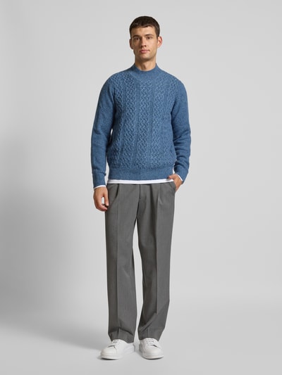 Fynch-Hatton Wollpullover mit Zopfmuster und Alpaka-Anteil Hellblau 1