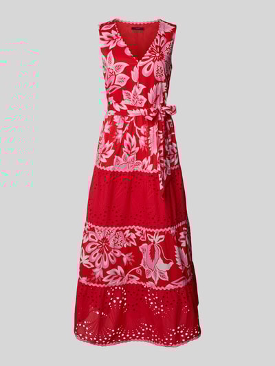 Oui Maxikleid mit Lochstickerei Hellrot 2