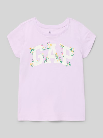 Produktfoto, Regular Fit T-Shirt mit Logo-Print von GAP in zartem Flieder, floraler Print, reine Baumwolle, Rundhalsausschnitt