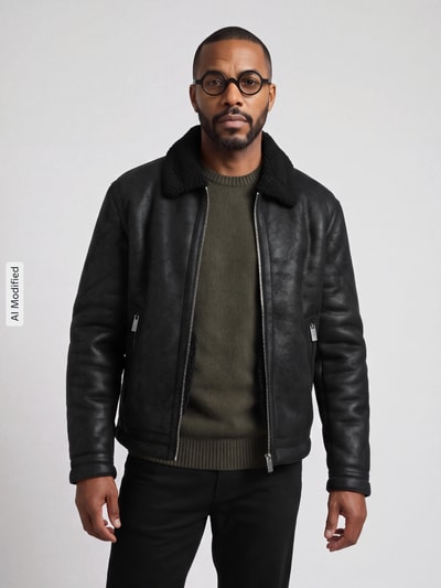 Jake*s Studio Men Bomberjacke mit Teddykragen Modell 'HARDY' Black 4