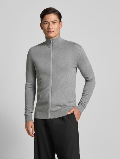 SELECTED HOMME Regular fit gebreid jack van puur katoen, model 'BERG' Middengrijs - 4