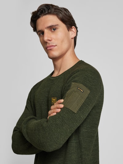 PME Legend Gebreide pullover met labeldetail Olijfgroen - 3