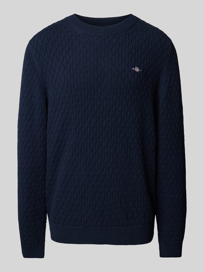 Gant Gebreide pullover met labelstitching Marineblauw - 2