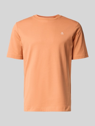 Produktfoto, Regular Fit T-Shirt aus reiner Baumwolle von Marc O'Polo in Unifarbe Orange, kurzer Ärmel, Logo-Print, Jersey-Textur.