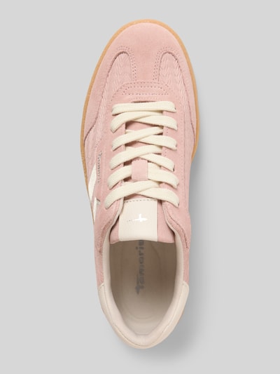 Produktfoto, Low Top Sneaker aus Rindsleder-Textile-Mix von Tamaris in Rosa und Beige, strukturierte Sohle, Label-Prägung, runde Schuhspitze.
