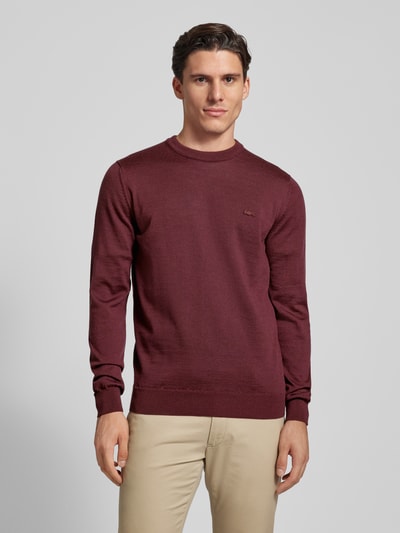 Lacoste Gebreide pullover van zuivere wol met logopatch Bordeaux - 4