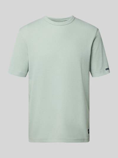 Produktfoto, Regular Fit T-Shirt aus Baumwoll-Mix von Tom Tailor in Unifarbe mit Label Patch, Kurzarm, Piqué-Struktur, Rundhals.