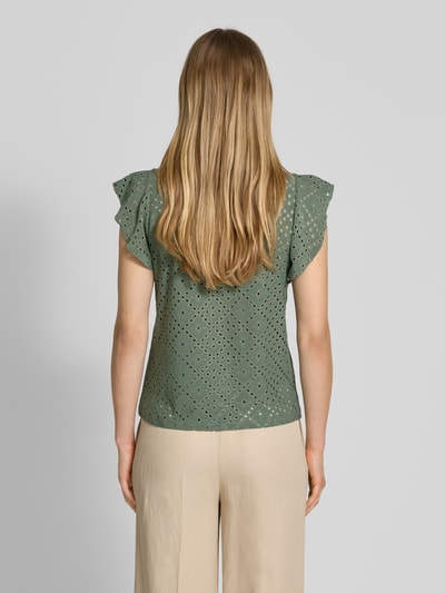 Vero Moda Regular Fit T-Shirt mit Lochstickmuster Muster 'TASSA' Lind 5