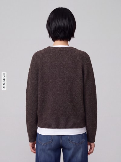 VERO MODA Oversized Strickjacke mit Woll-Anteil Modell 'BOOM'  Schoko Melange 5