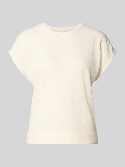 Produktfoto, T-Shirt mit Strukturmuster und Rundhalsausschnitt von Christian Berg Woman aus cremefarbenem Baumwoll-Mix, Regular Fit, dezentes Muster.