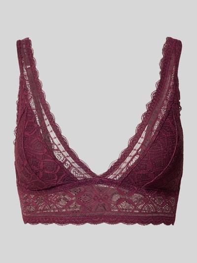 Produktfoto, biustonosz 'BH mit Spitzendetails' od Jake*s Casual w kolorze bordowym z detalami z koronki, tekstura delikatna, koronka