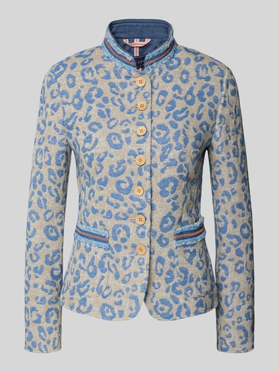 Produktfoto, Slim Fit Blazer mit Allover-Animal-Stitching von WHITE LABEL, mieszanka bawełny, krój slim fit, stójka, nakładane kieszenie, listwa guzikowa, długość tyłu w rozmiarze 36: 58 cm, szerokość w rozmiarze 36: 48 cm, długość rękawów w rozmiarze 36: 64 cm