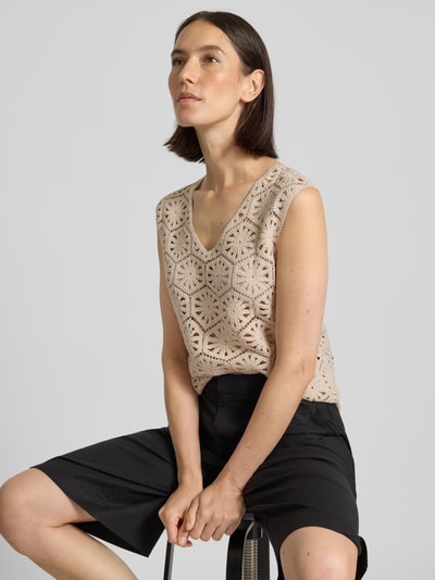 s.Oliver BLACK LABEL Regular Fit Häkel-Top aus Baumwoll-Mix Sand 3