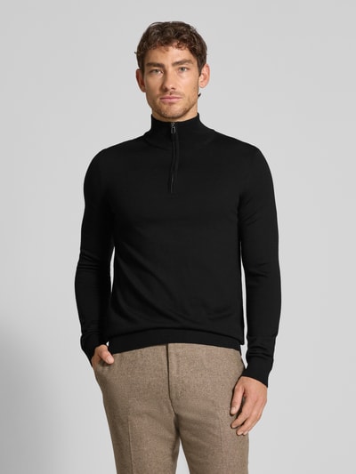 JOOP! Collection Gebreide pullover van scheerwol met opstaande kraag, model 'Dario' Zwart - 4