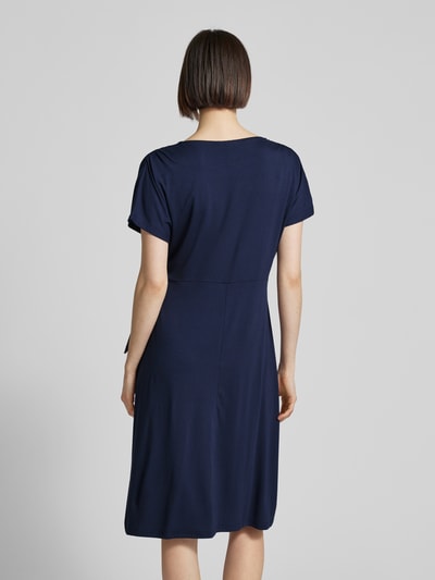 Fransa Knielange jurk in wikkellook, model 'DOTTIE' Marineblauw - 5