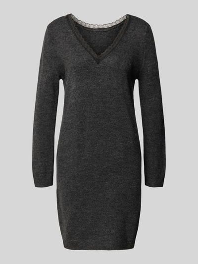 Only Tailliertes Strickkleid mit V-Ausschnitt Modell 'TAMMY' Dunkelgrau Melange 2