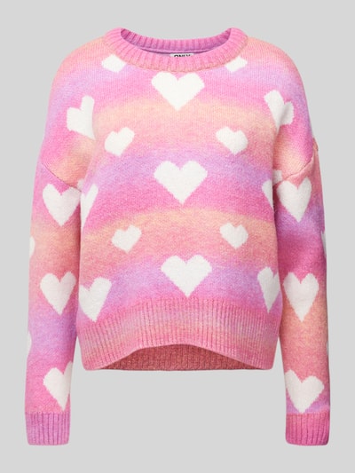 Only Regular Fit  Strickpullover mit Allover-Herzmuster Modell 'AIDA' Pink 2