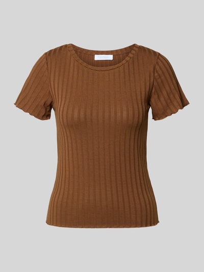 Produktfoto, T-Shirt aus Viskose-Mix mit Rundhalsausschnitt von Rich & Royal, braun, Straight Fit, Strukturmuster, glatter Stoff