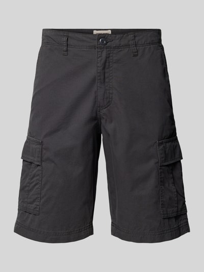 Produktfoto, Shorts mit Cargotaschen Modell 'COLE MATTY' von Jack & Jones aus reiner Baumwolle im Regular-Fit, Herren, dunkler Farbton, glatte Textur, Bundweite 44 cm, Innenbeinlänge 27 cm, Vorderansicht.