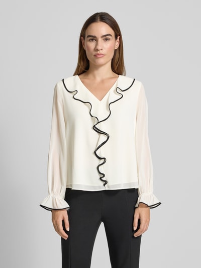 s.Oliver BLACK LABEL Bluzka o kroju regular fit z długim rękawem i falbanami Biały 4