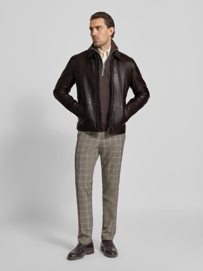 Strellson Regular fit leren jack van echt lamsnappa, model 'KELLAN' Donkerbruin - 1