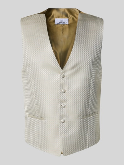 Produktfoto, Weste mit V-Ausschnitt und Paspeltaschen von Wilvorst in Beige mit Knopfleiste, Regular-Fit, Rückenlänge 60 cm, Brustweite 38 cm.