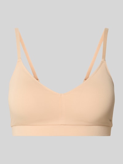 Produktfoto, BH mit Logo-Print von SKINY in Beige, glatte Oberfläche, feine Spaghettiträger, verstellbare Schulterriemen, Hakenverschluss