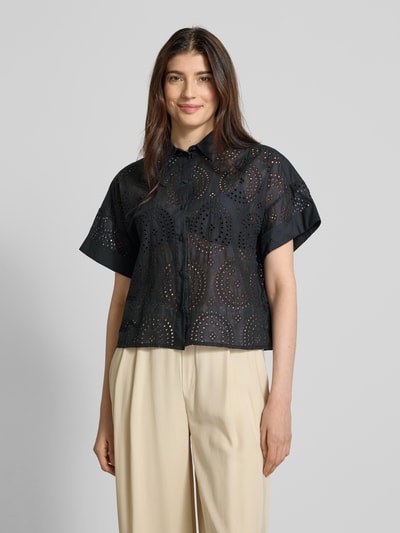 BOSS Orange Bluzka koszulowa z haftem angielskim model ‘Bisenas’ Czarny 4