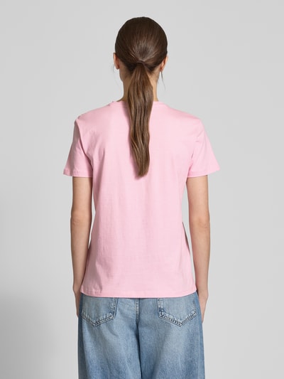 Jake*s Casual T-shirt met motiefstitching Fuchsia - 5