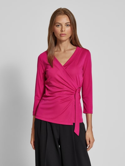 Lauren Ralph Lauren Shirt met lange mouwen in wikkellook, model 'JAINAB' Fuchsia - 4