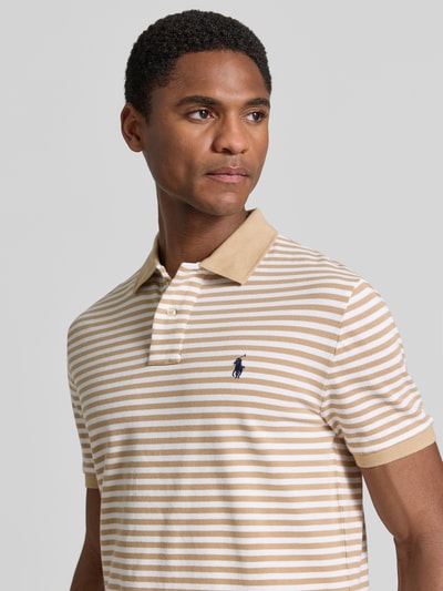 Polo Ralph Lauren Slim Fit Poloshirt aus reiner Baumwolle Modell 'YD MESH STRIPE POLO' Beige 3