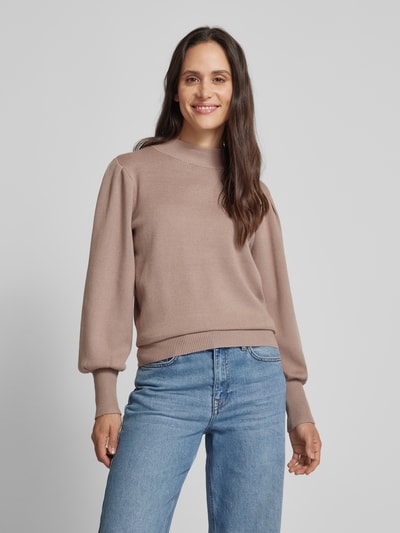 YAS Gebreide pullover met opstaande kraag, model 'FONNY' Taupe - 4