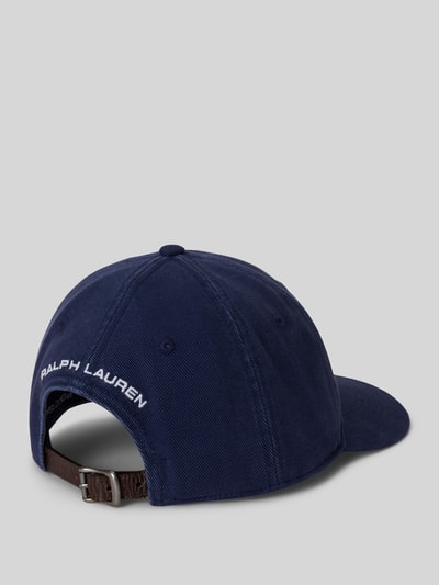 Produktfoto, Basecap aus reiner Baumwolle von Polo Ralph Lauren in Dunkelblau mit gesticktem Label-Schriftzug und Denim-Optik, Rückansicht