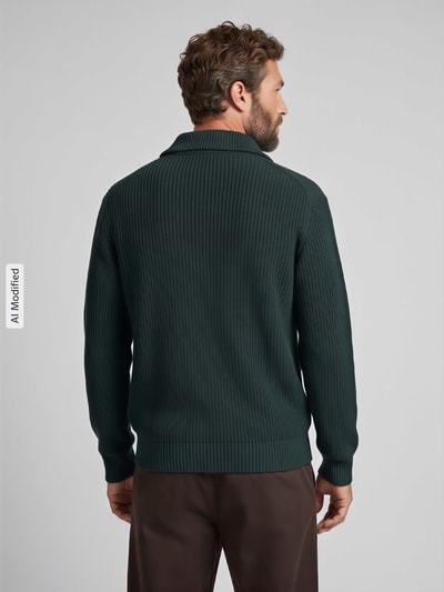 Selected Regular Fit Pullover aus reiner Baumwolle mit Troyer-Kragen Dunkelgruen 5